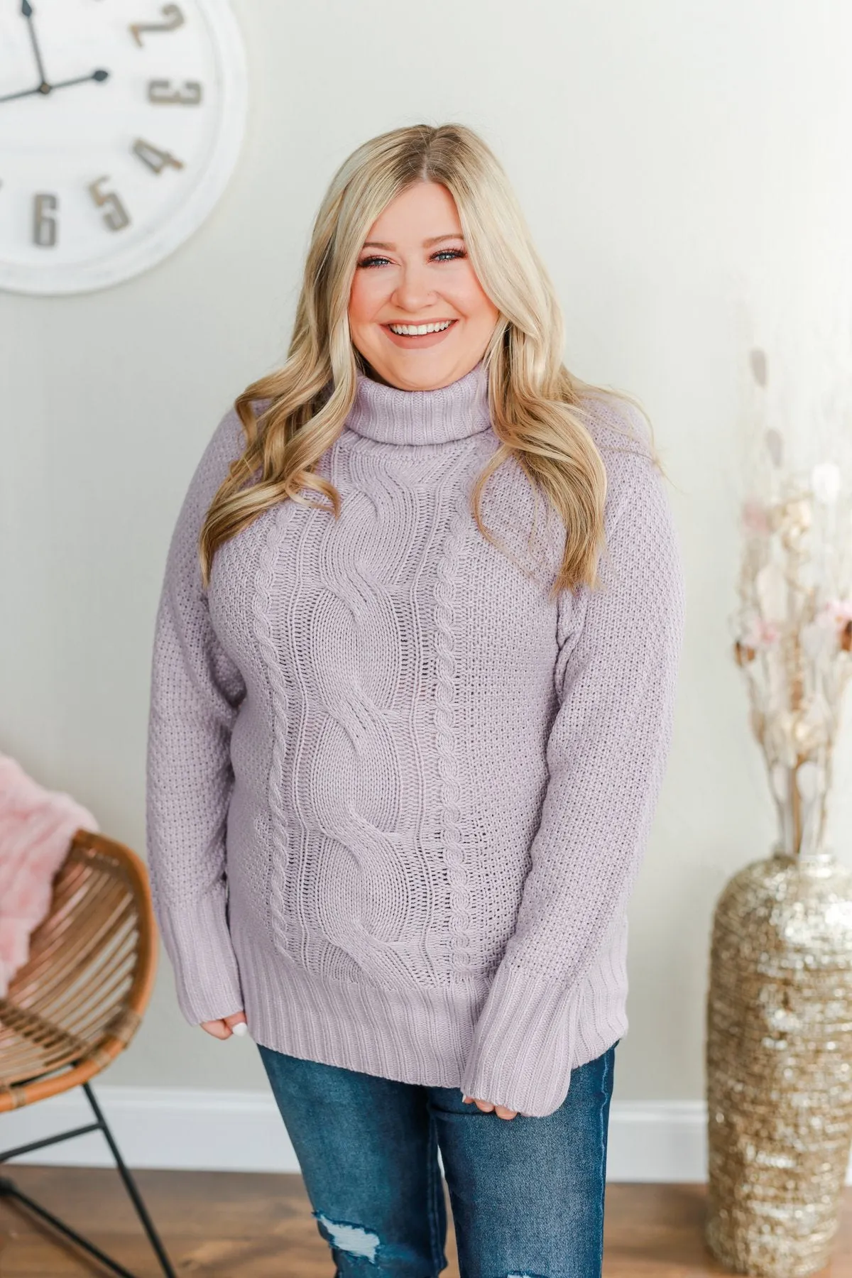 Smells Like Snow Knit Turtleneck Sweater- Lavender