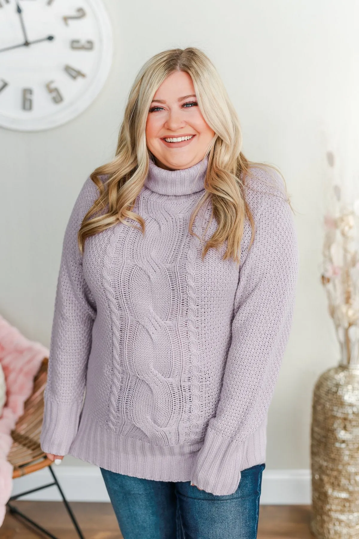 Smells Like Snow Knit Turtleneck Sweater- Lavender