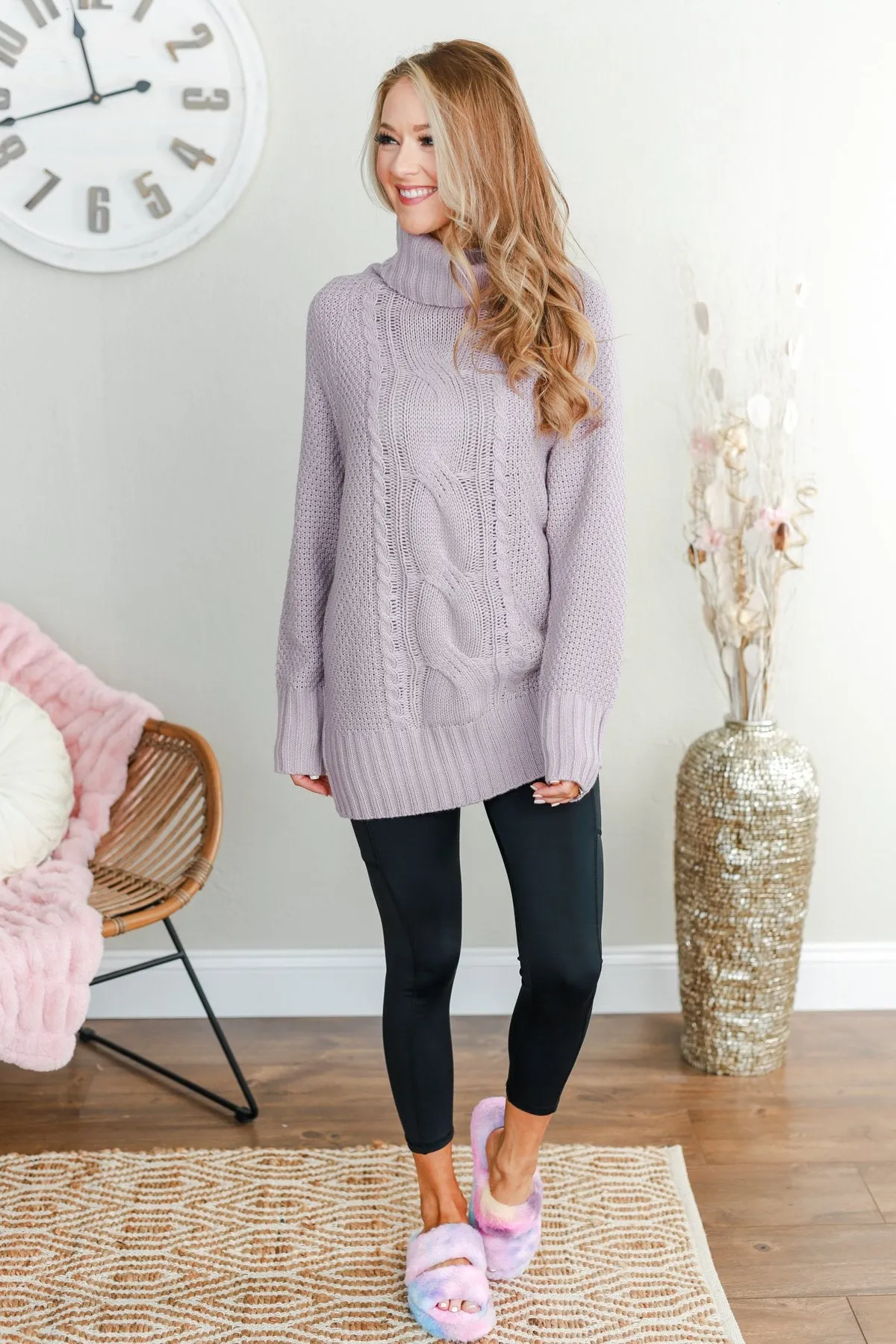 Smells Like Snow Knit Turtleneck Sweater- Lavender