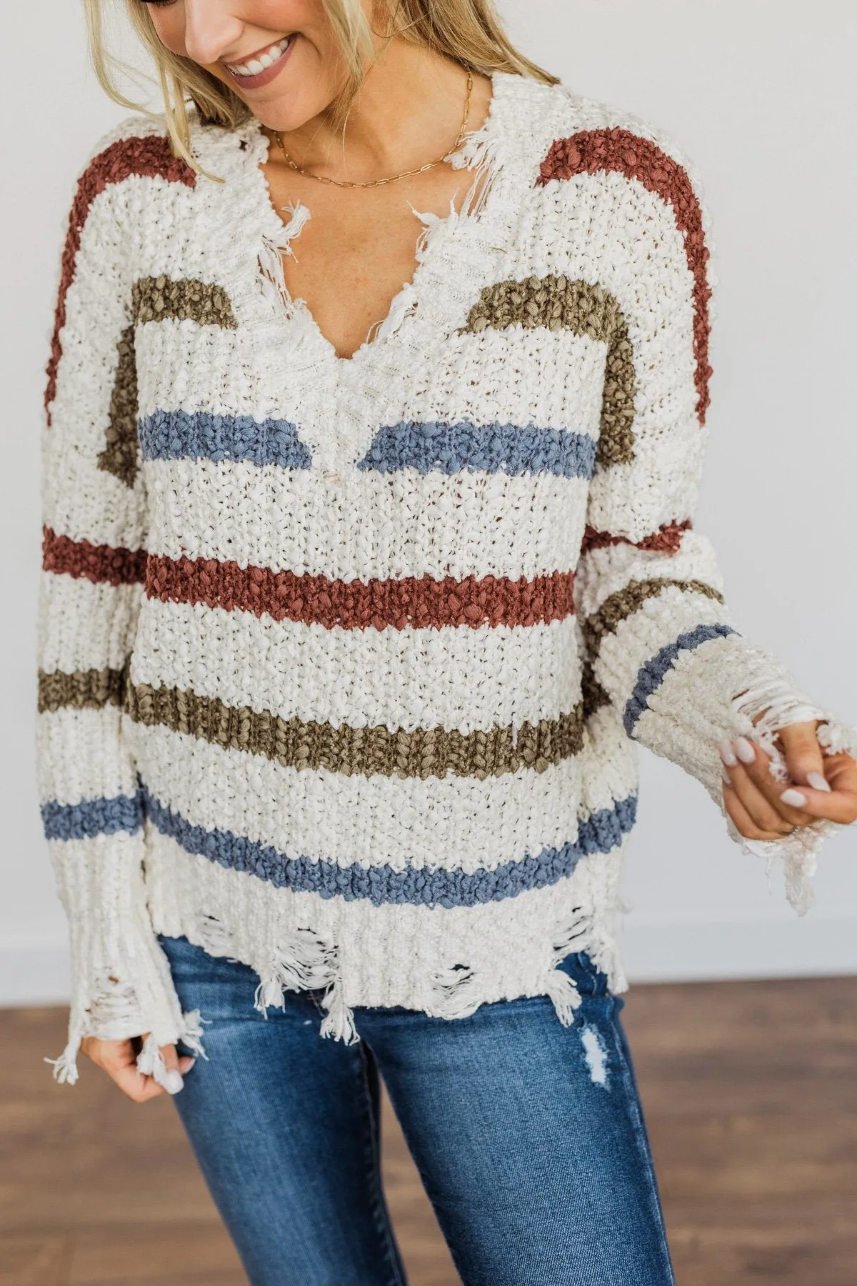 Sparks Between Us Striped Sweater- Cream & Multi