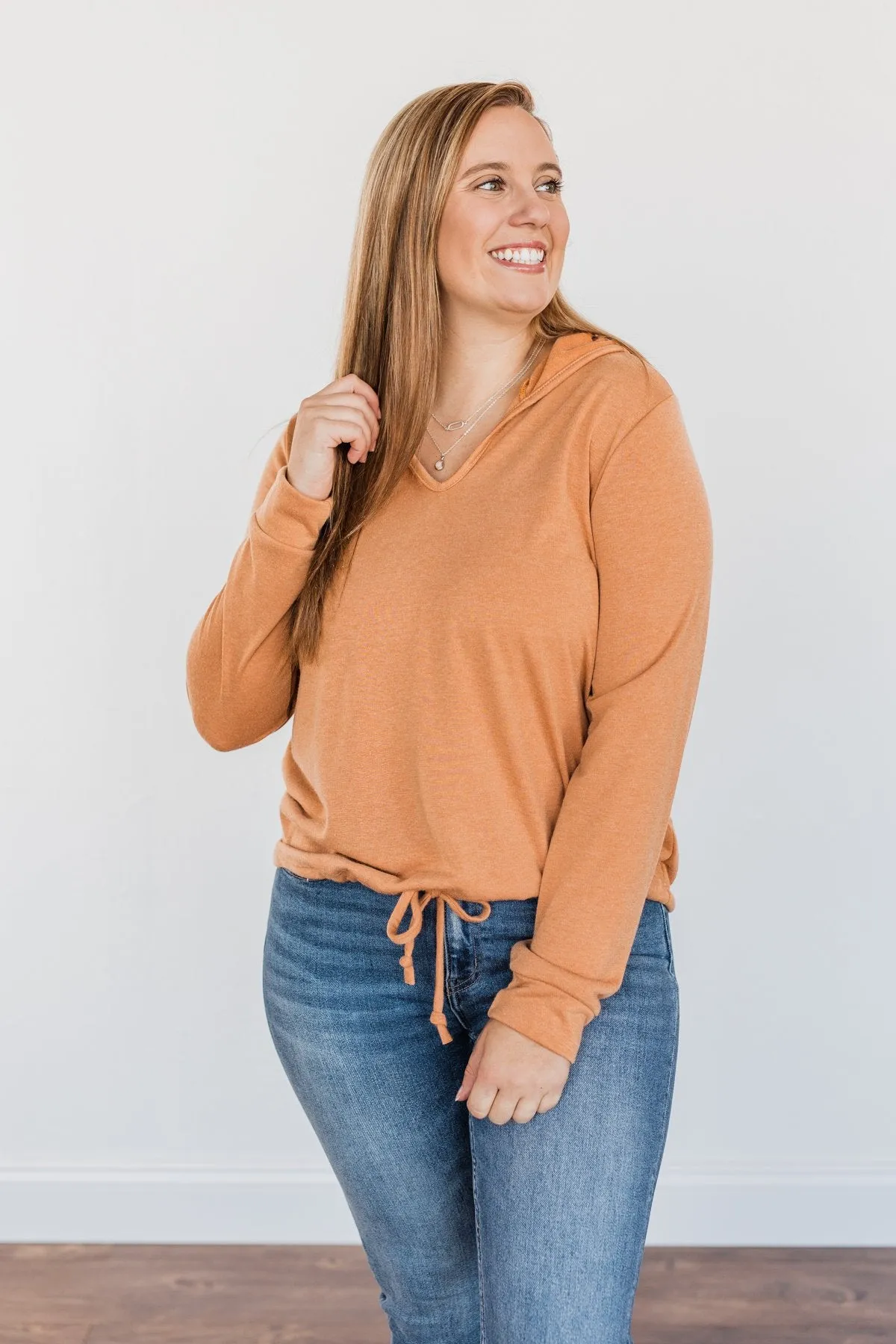 Spice It Up V-Neck Hoodie- Camel