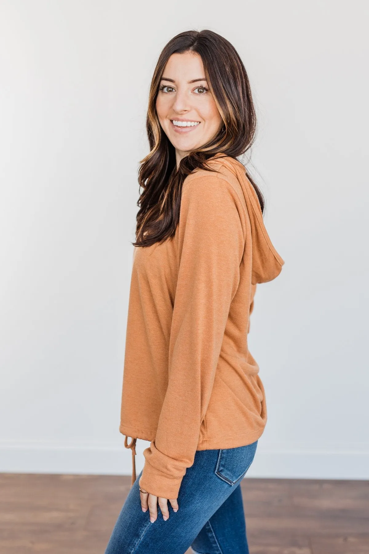 Spice It Up V-Neck Hoodie- Camel