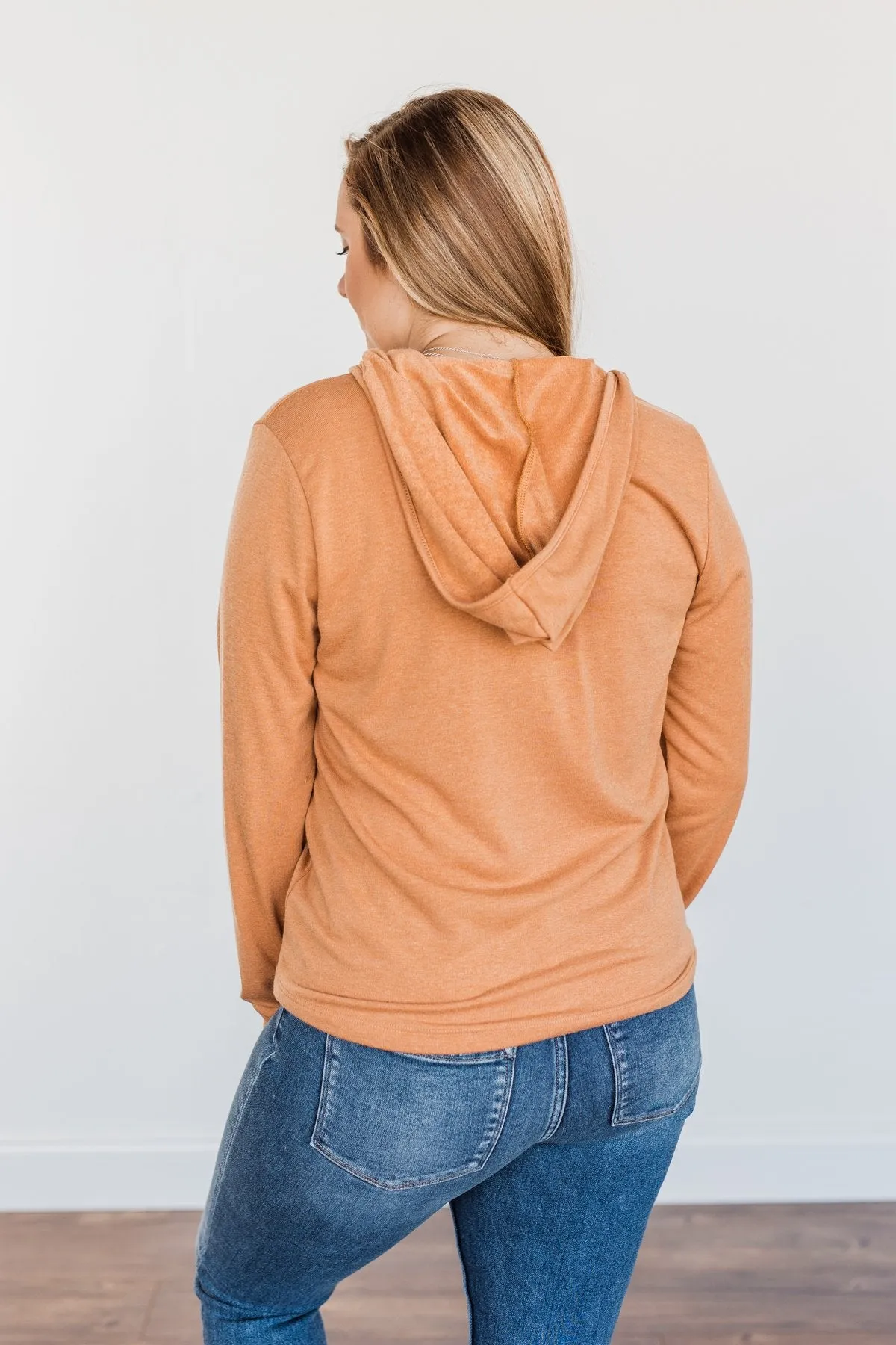 Spice It Up V-Neck Hoodie- Camel