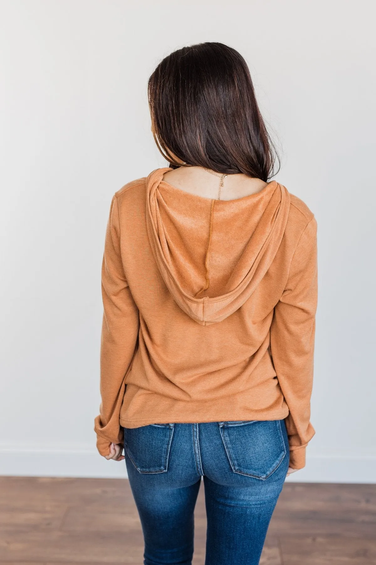 Spice It Up V-Neck Hoodie- Camel