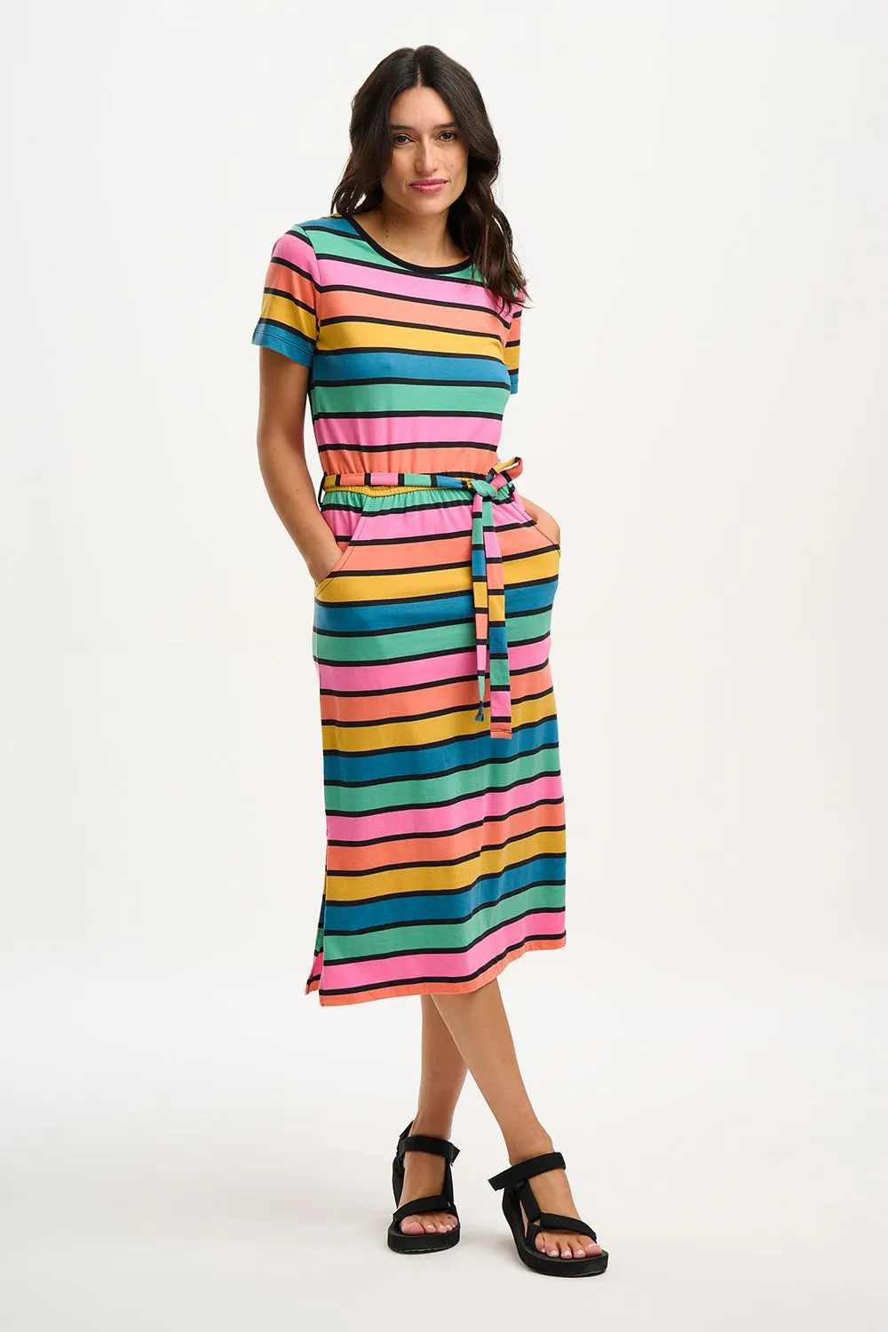 Sugarhill Brighton Flissy Multi Beach Hut Stripes Jersey Midi Dress