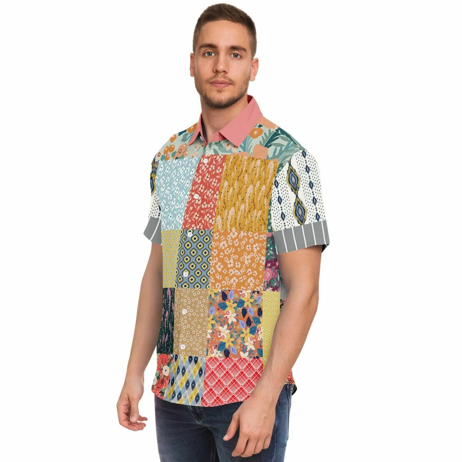 Tallulah Bankhead Patchwork Short Sleeve Button Down Shirt