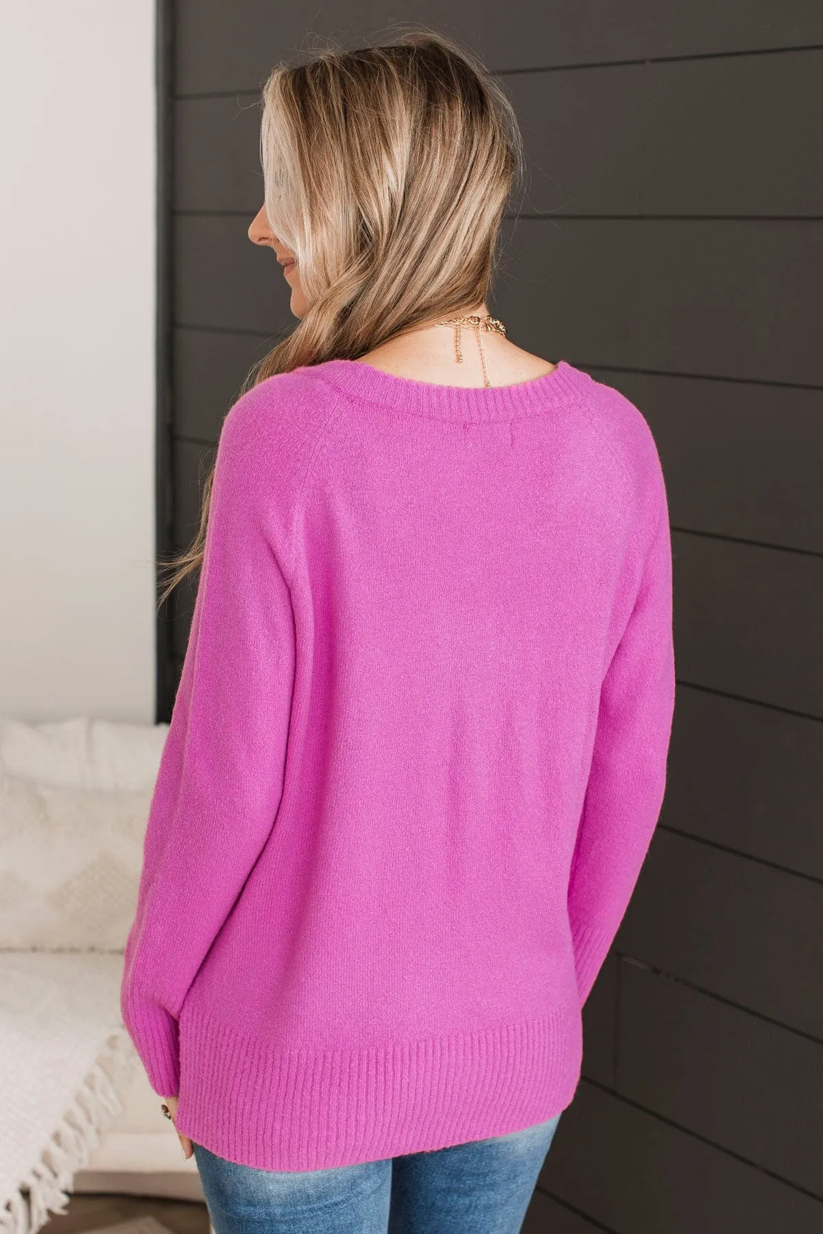 Touch Of Charm V-Neck Sweater- Orchid