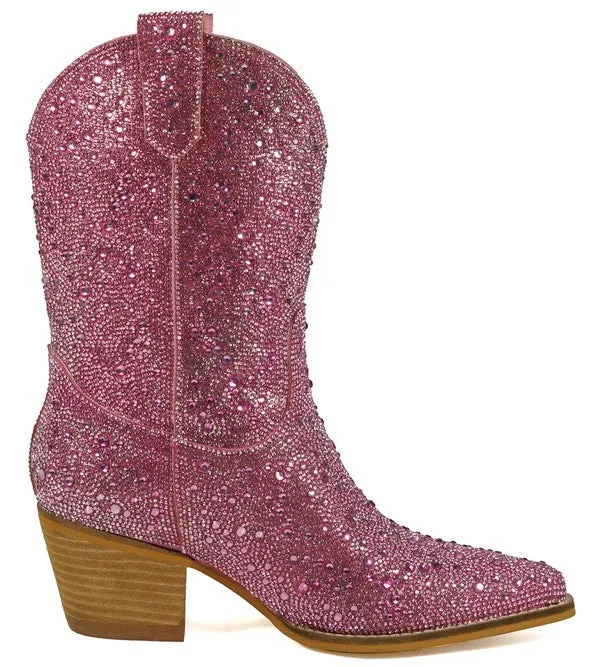 Womens Pink Rhinestone Cowboy Western Boots